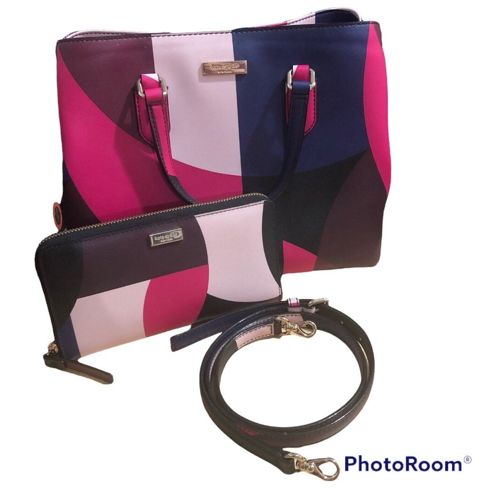 Kate Spade Evangelie Laurel Way Geo Spotlight Leather Tote and Wallet